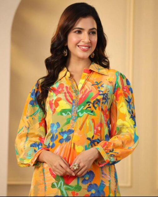Multi Coloured Pure Muslin Two Piece Coord Set - Image 2
