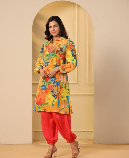 Multi Coloured Pure Muslin Two Piece Coord Set - Image 3