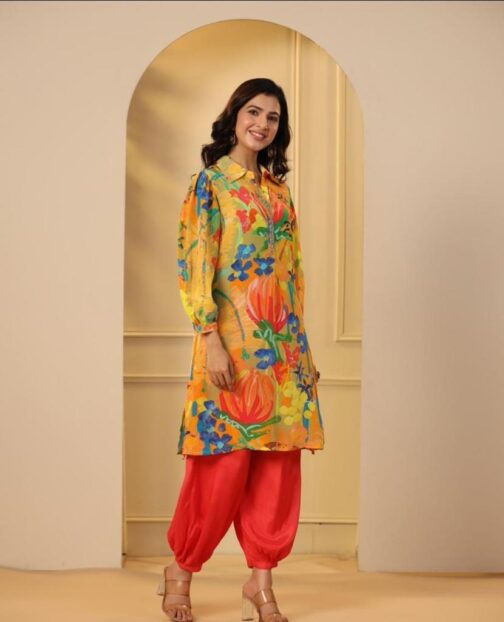 Multi Coloured Pure Muslin Two Piece Coord Set - Image 4