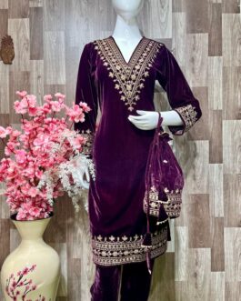 Velvet Designer Coord Set with Potli