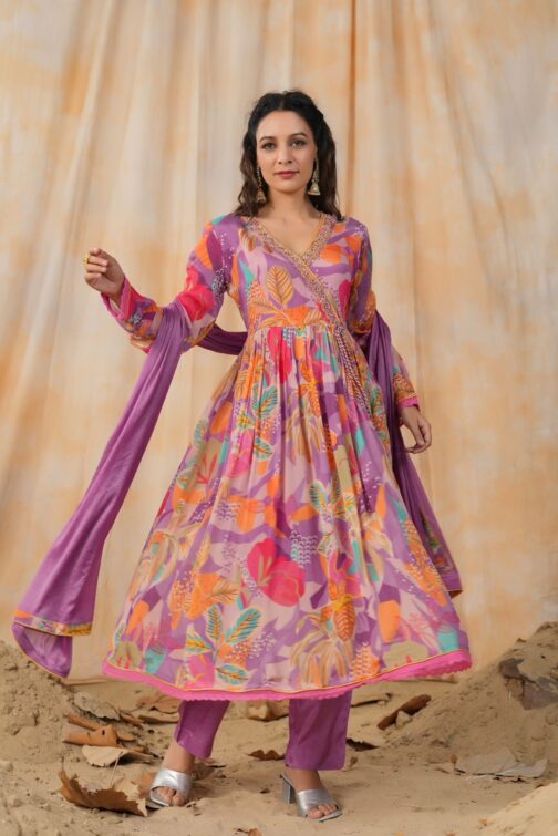 Designer Chinon Anarkali Kurti Set