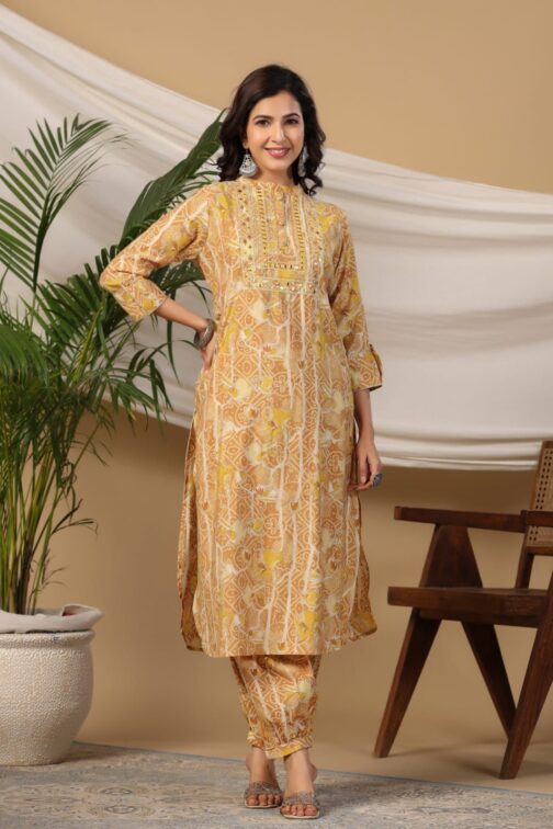 Designer Muslin Pathani Kurti Set