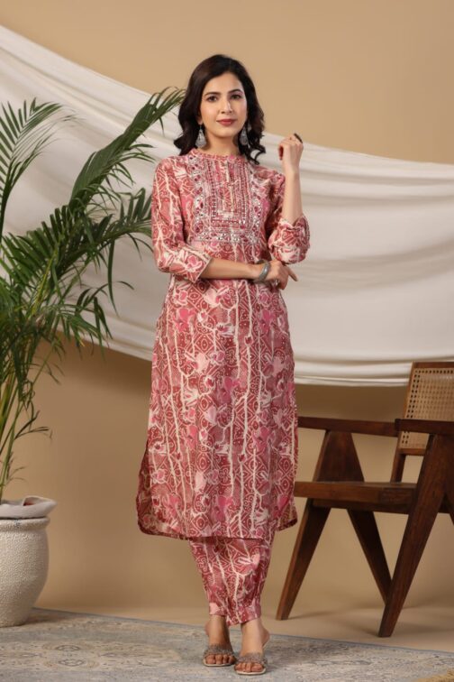 Designer Muslin Pathani Kurti Set - Image 2