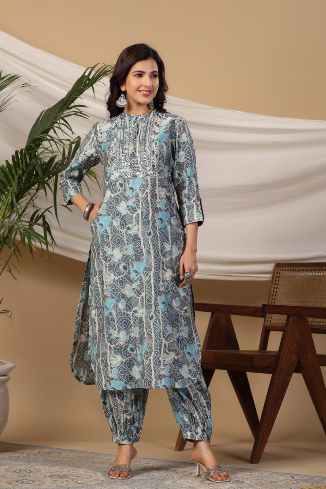 Designer Muslin Pathani Kurti Set