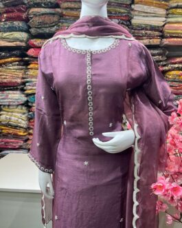 Beautiful Hand Embroidered Ready To Wear Silk Suit