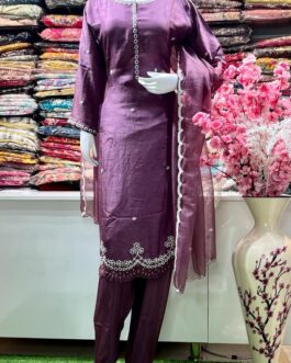 Beautiful Hand Embroidered Ready To Wear Silk Suit