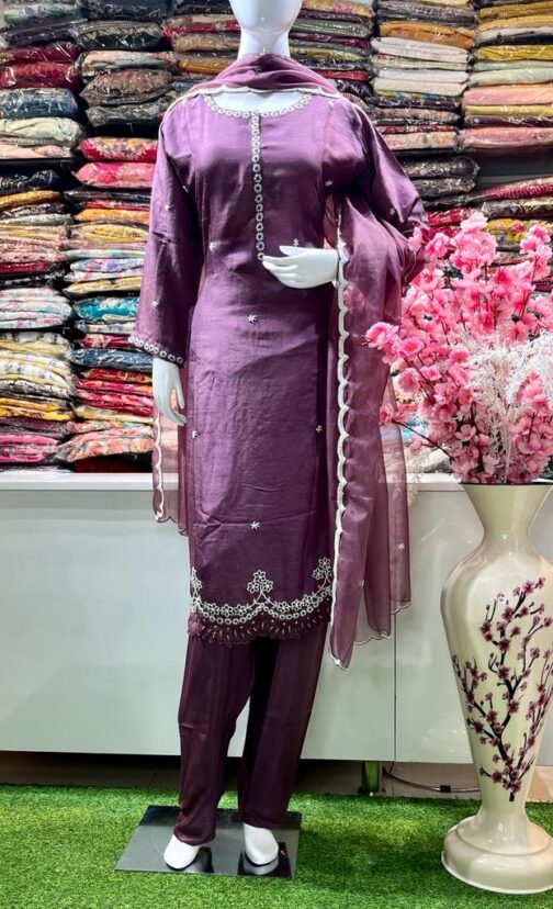 Beautiful Hand Embroidered Ready To Wear Silk Suit