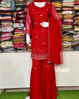 Pure Georgette Heavy Embroidered Suit With Sharara