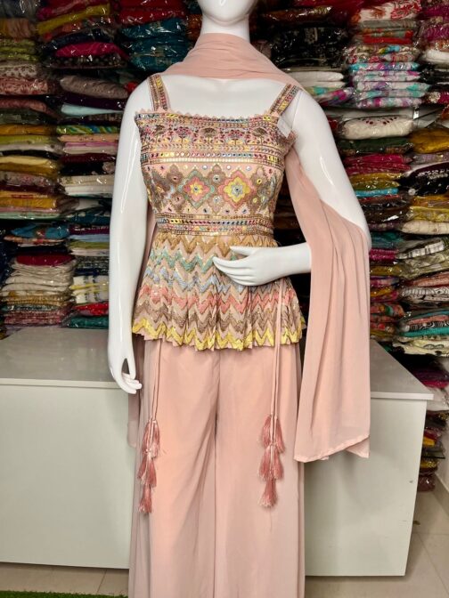 Designer Crop Top Dress With Dupatta - Image 2