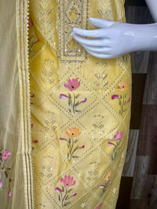 Beautiful Chandheri Hand Painted Suit With Embroidery - Image 8