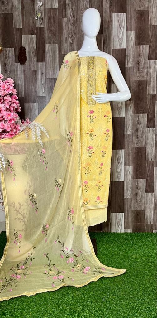 Beautiful Chandheri Hand Painted Suit With Embroidery - Image 4