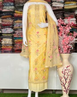 Beautiful Chandheri Hand Painted Suit With Embroidery