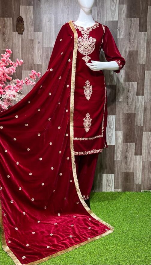 Beautiful Heavy Velvet Pakistani Suit - Image 3