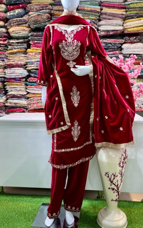 Beautiful Heavy Velvet Pakistani Suit - Image 4