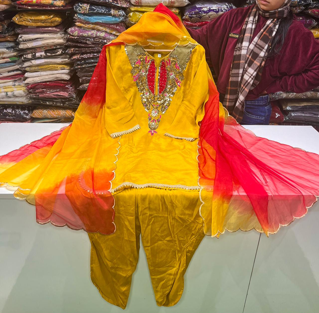 Designer Pure Chinon Dhoti Set