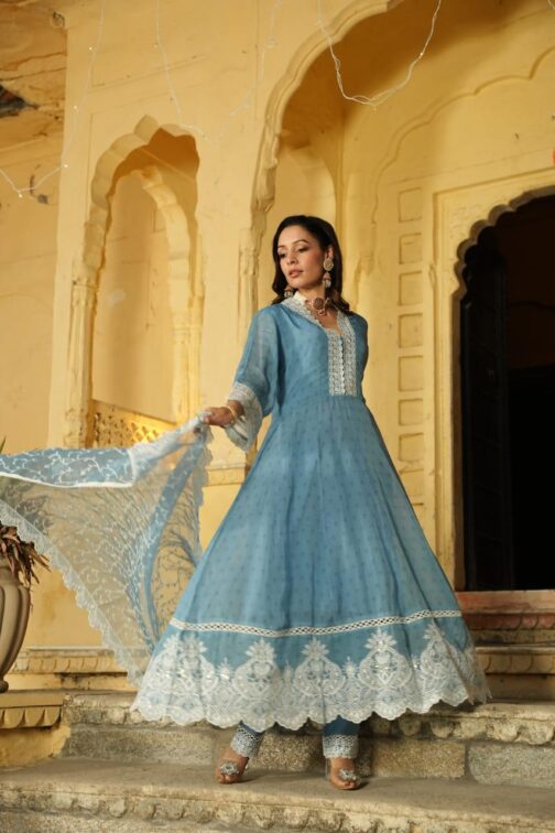 Designer Anarkali Kurti Set With Embroidery