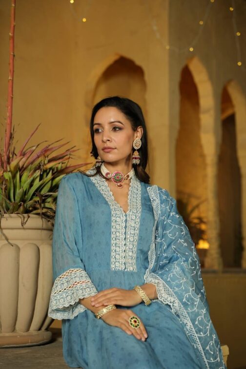 Designer Anarkali Kurti Set With Embroidery - Image 6