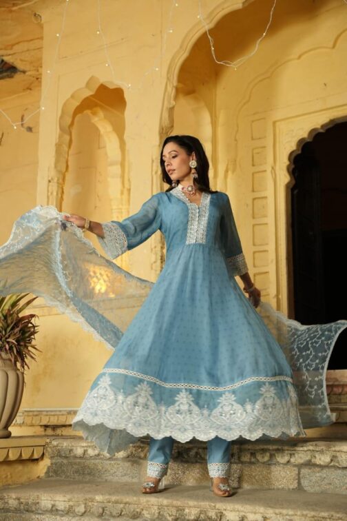 Designer Anarkali Kurti Set With Embroidery - Image 2