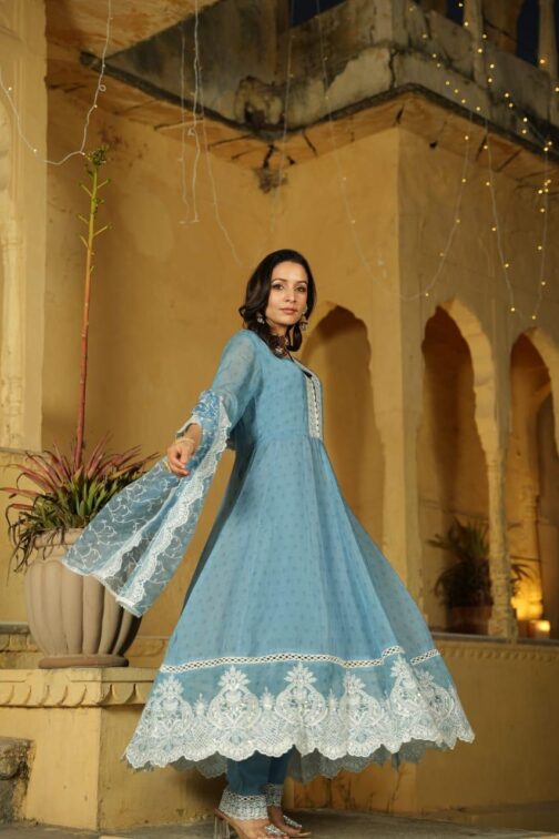 Designer Anarkali Kurti Set With Embroidery - Image 4