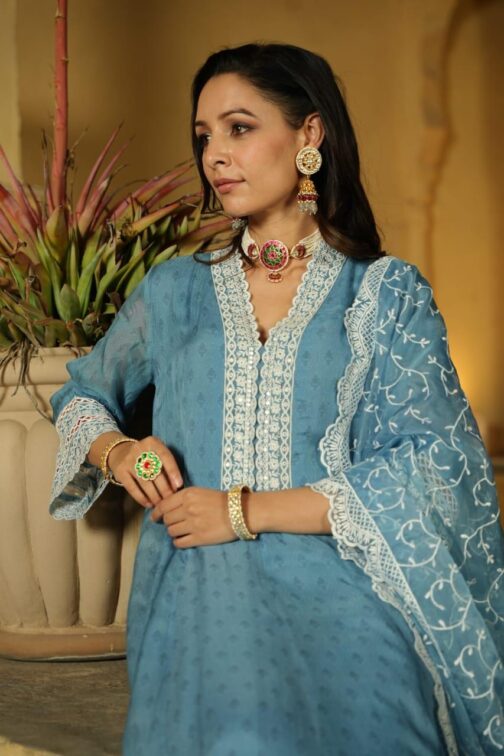 Designer Anarkali Kurti Set With Embroidery - Image 7