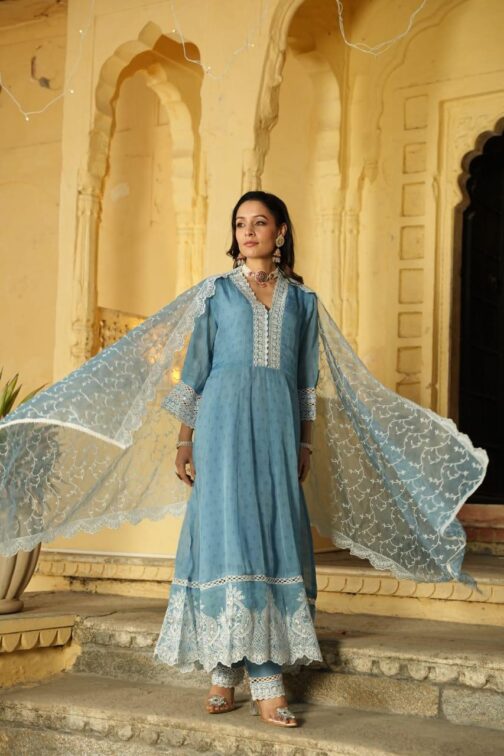 Designer Anarkali Kurti Set With Embroidery - Image 5