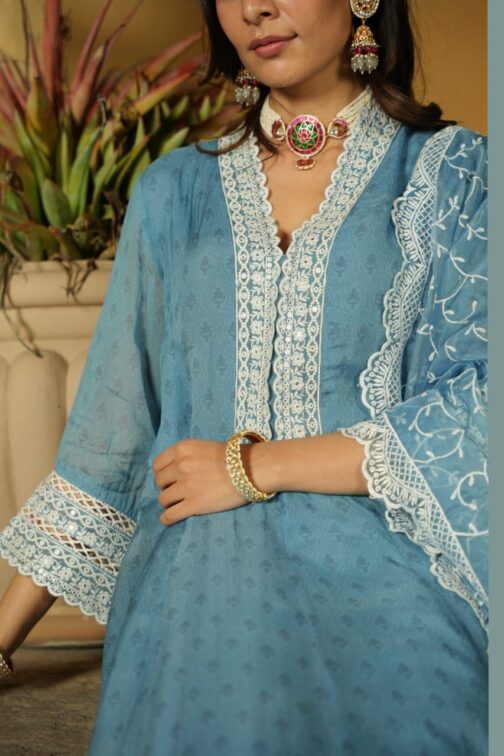 Designer Anarkali Kurti Set With Embroidery - Image 8