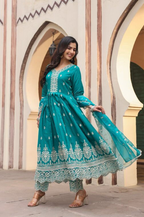 Designer Rayon Anarkali Kurti Set - Image 2