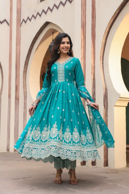 Designer Rayon Anarkali Kurti Set