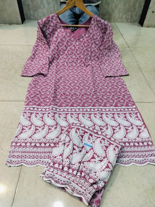 Lucknowi Chikankari Afghani Salwar Kurti Set - Image 2