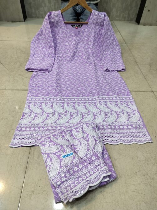Lucknowi Chikankari Afghani Salwar Kurti Set - Image 2