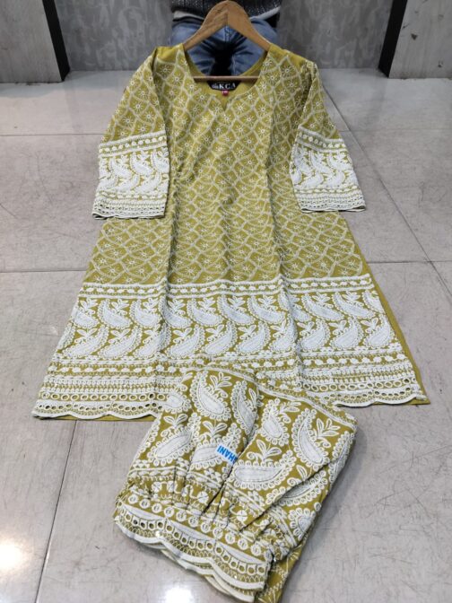 Lucknowi Chikankari Afghani Salwar Kurti Set - Image 2