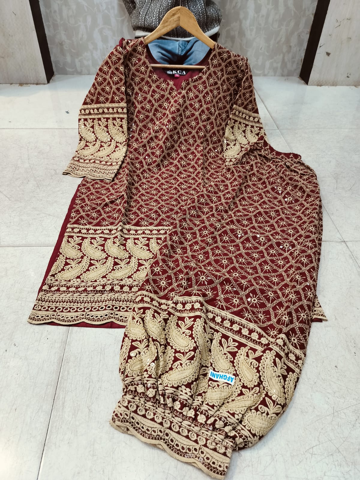 Lucknowi Chikankari Afghani Salwar Kurti Set