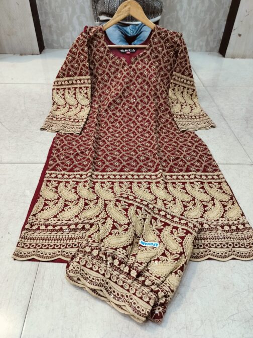 Lucknowi Chikankari Afghani Salwar Kurti Set - Image 2