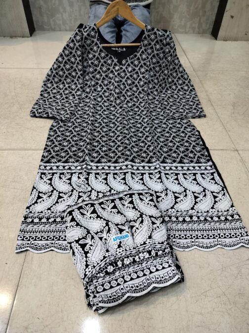 Lucknowi Chikankari Afghani Salwar Kurti Set - Image 2