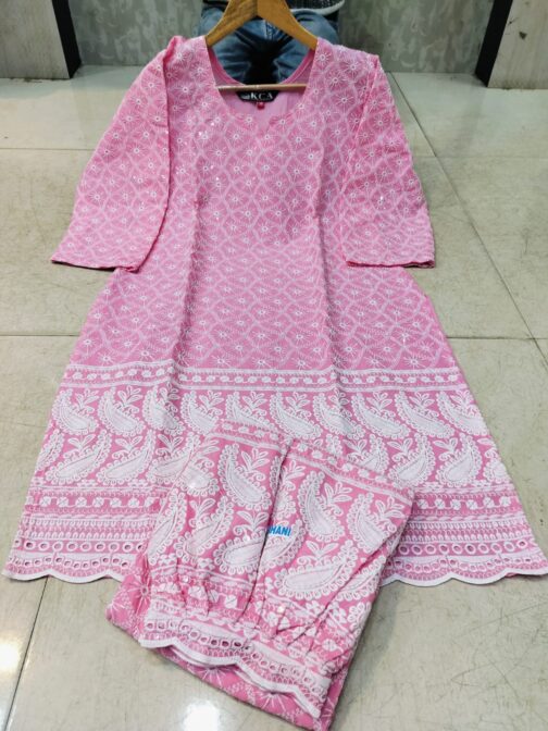 Lucknowi Chikankari Afghani Salwar Kurti Set - Image 2