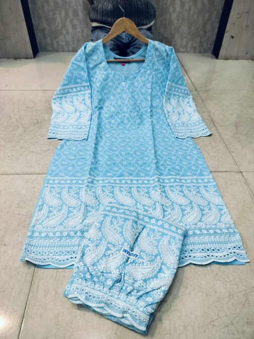 Lucknowi Chikankari Afghani Salwar Kurti Set - Image 2