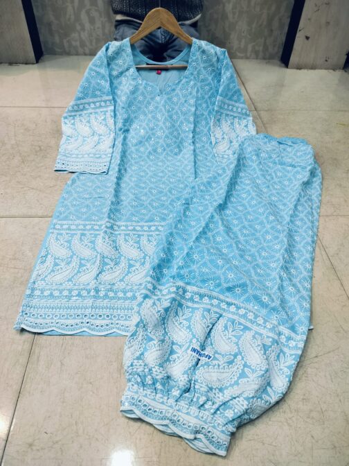 Lucknowi Chikankari Afghani Salwar Kurti Set