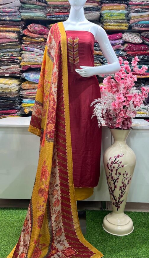 Beautiful Cotton Suit With Embroidery