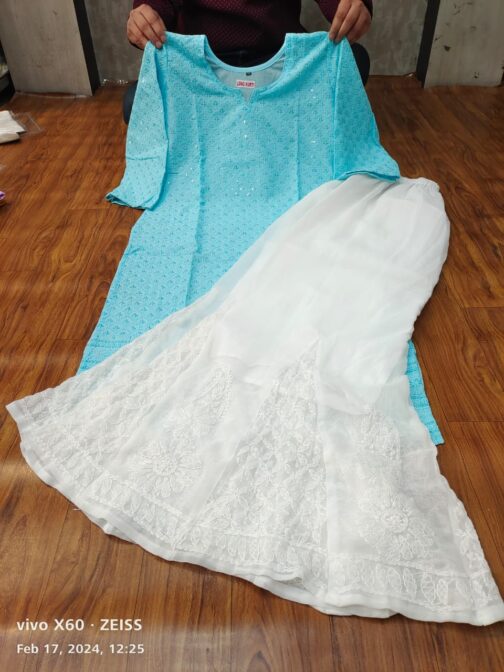 Chikan Kurti Georgette Sharara