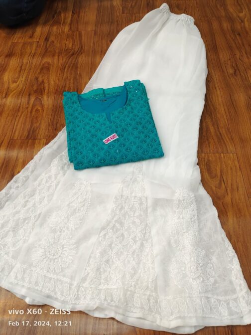 Chikankari Kurti Georgette Sharara - Image 9