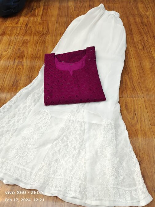 Chikankari Kurti Georgette Sharara - Image 12