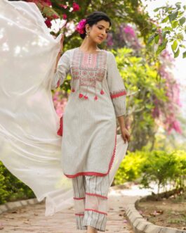 Pure Cotton Designer Apple Cut 3 Piece Suit with Stylish pants and Dupatta