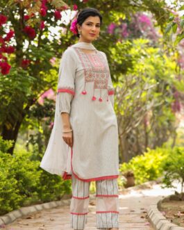 Pure Cotton Designer Apple Cut 3 Piece Suit with Stylish pants and Dupatta