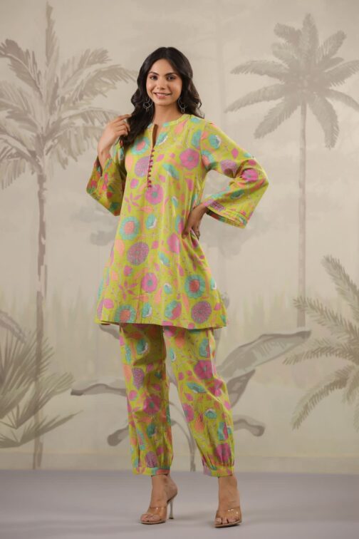 Green  Floral Afgani Cotton Coord Set - Image 3