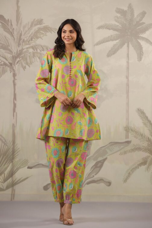 Green  Floral Afgani Cotton Coord Set