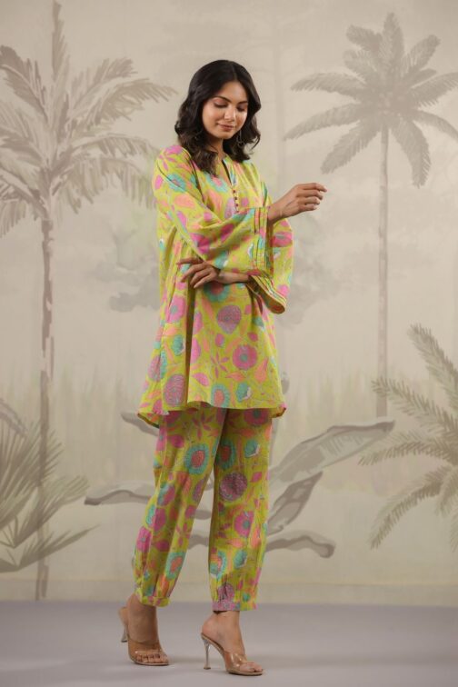 Green  Floral Afgani Cotton Coord Set - Image 4