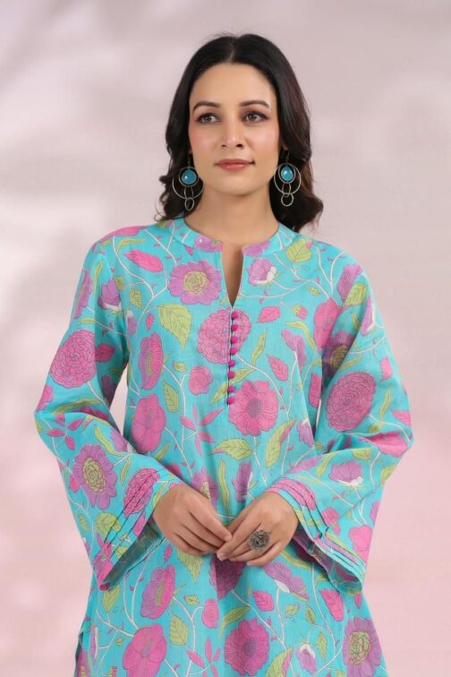 Blue Floral Afgani Cotton Coord Set - Image 2