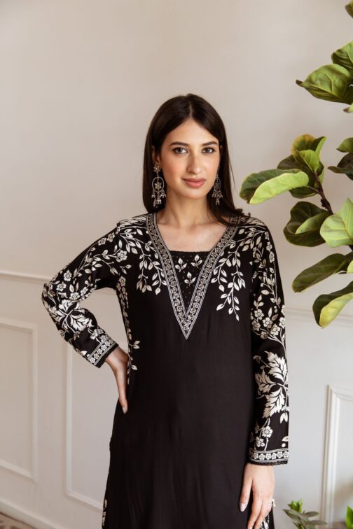 Sargun Black Printed Kurta Pant Set