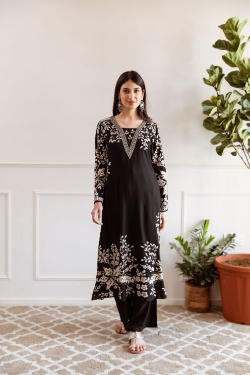 Sargun Black Printed Kurta Pant Set