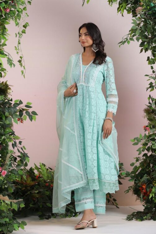 Premium Cotton Crocia Anarkali with beautiful embroidery